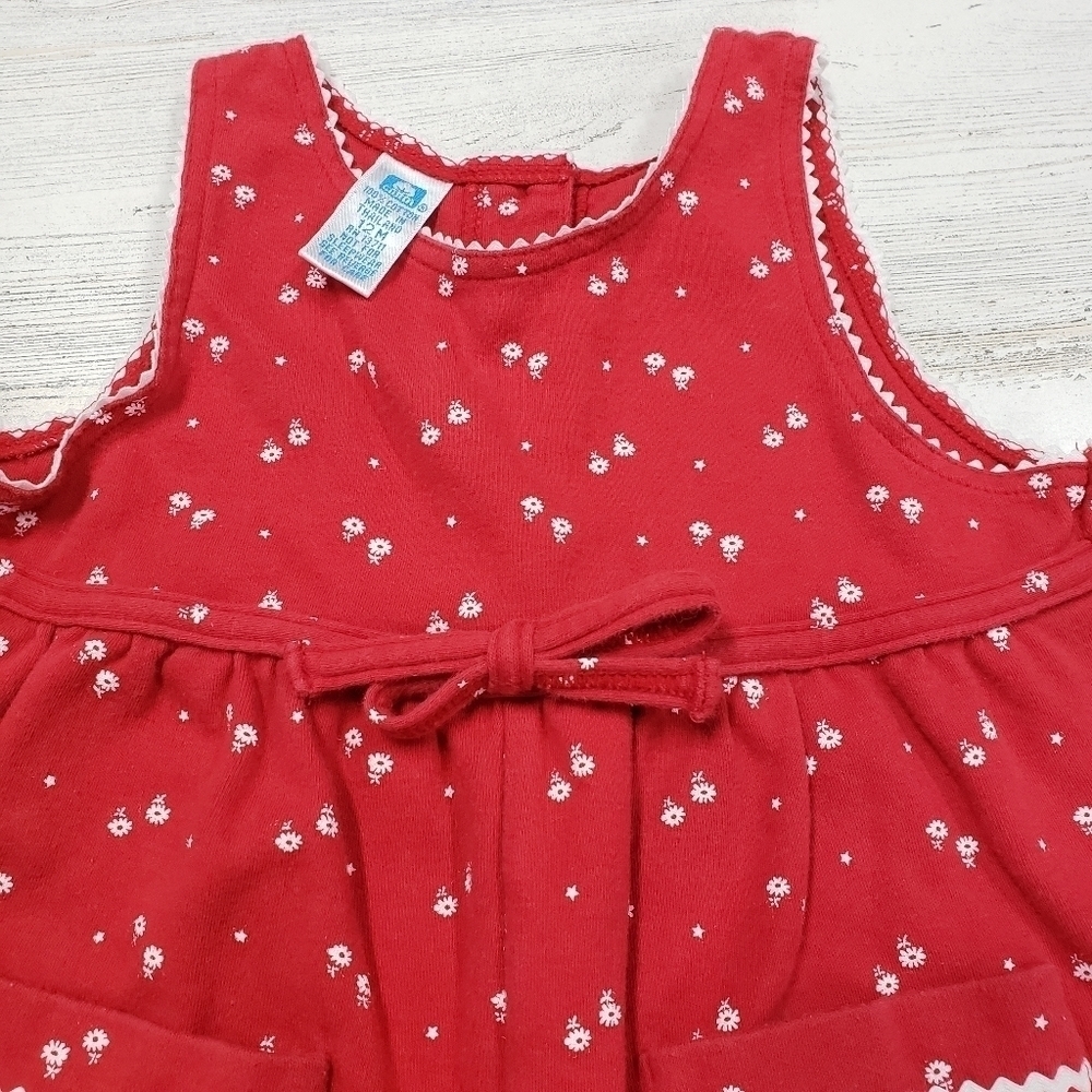 Cotton Baby Girls Red White Floral Overalls Size 12m - Picture 3 of 6